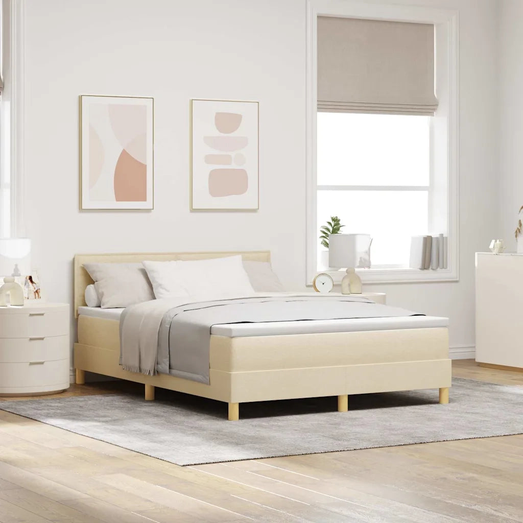 Letto a Sorgente LED con materasso Crema 140 x 200 cm Tessuto