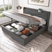 Letto matrimoniale con contenitore 180x200 cm; testiera con USB e Type-C; grigio