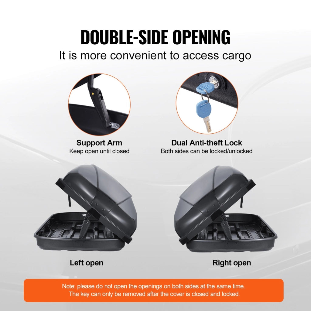 Box da Tetto Auto WP3005 220 L in ABS Nero Baule Portapacchi Aerodinamico con Doppia Apertura e Serratura Antifurto Universale per Auto e SUV