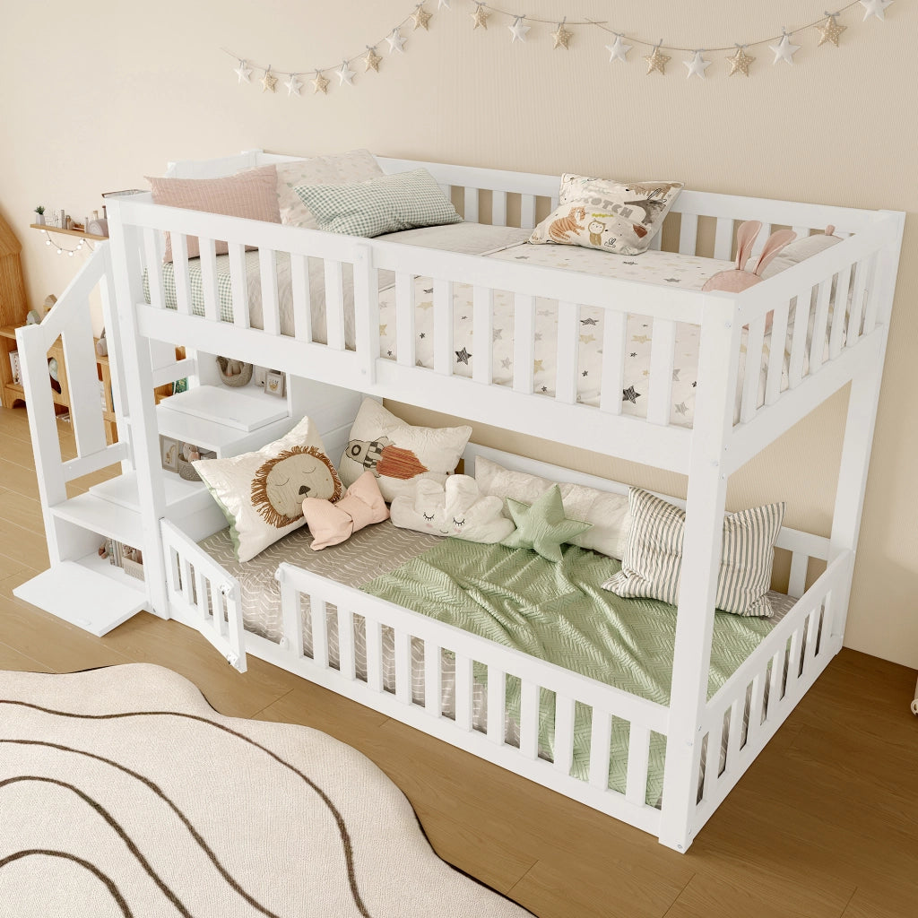 Letto a castello funzione contenitore in MDF e pino 90x200 cm