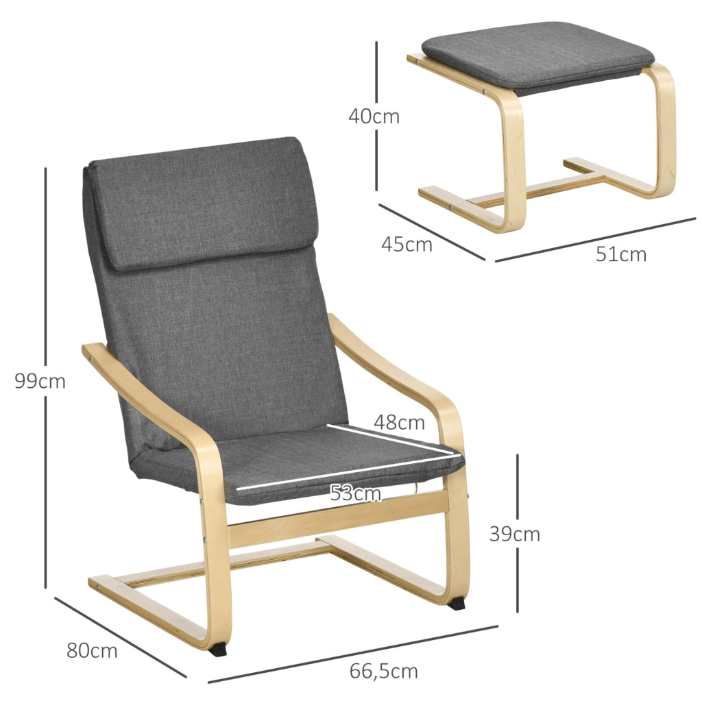 poltrona relax grigia 66,5x80x99 cm con poggiapiedi e braccioli in tessuto