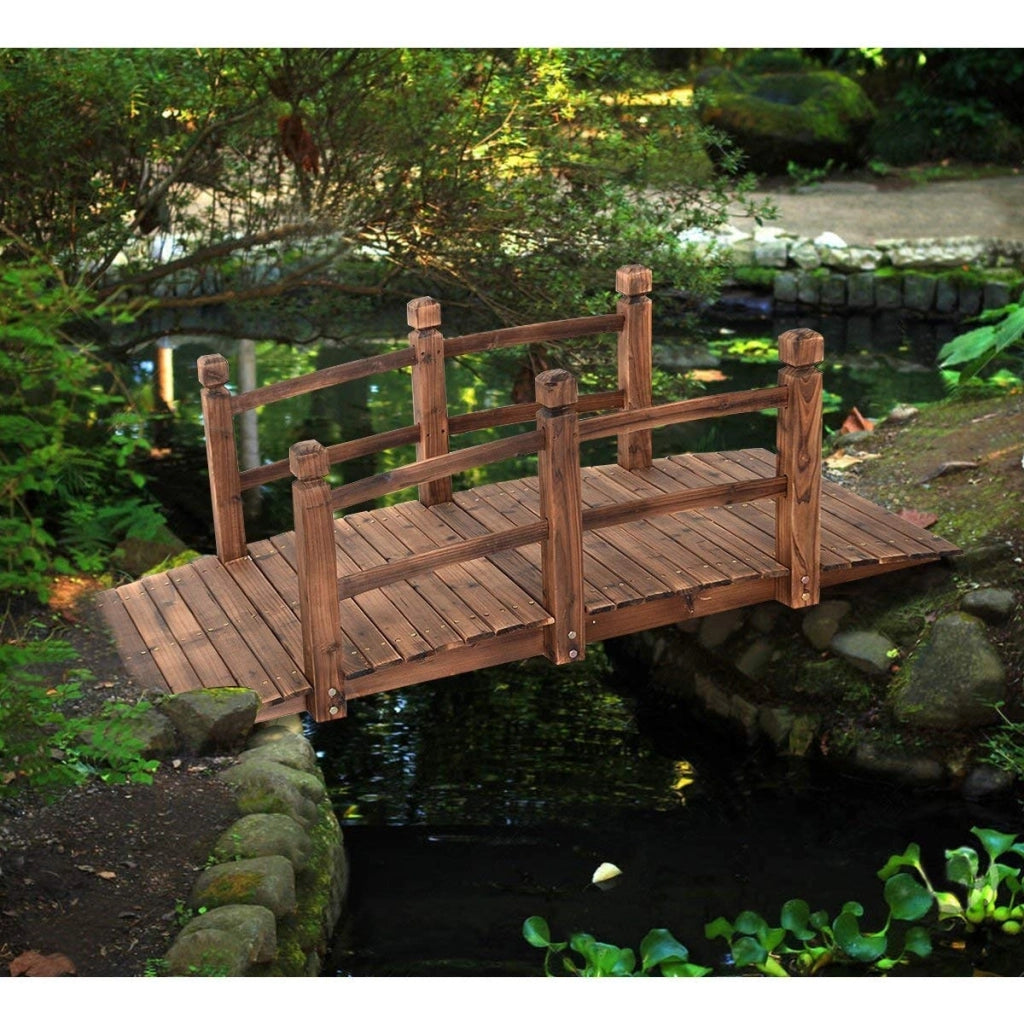 Ponte in legno per giardino con ringhiera, Ponte decorativo 150x67x55cm carico massimo 180kg-Decorazioni da giardino