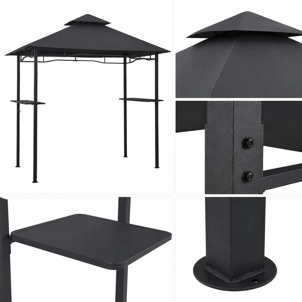 Grill Gazebo With Double Layer Roof And Bar Counters, Steel Frame Outdoor Shelter For Garden Patio Balcony, 240x150x255 Cm