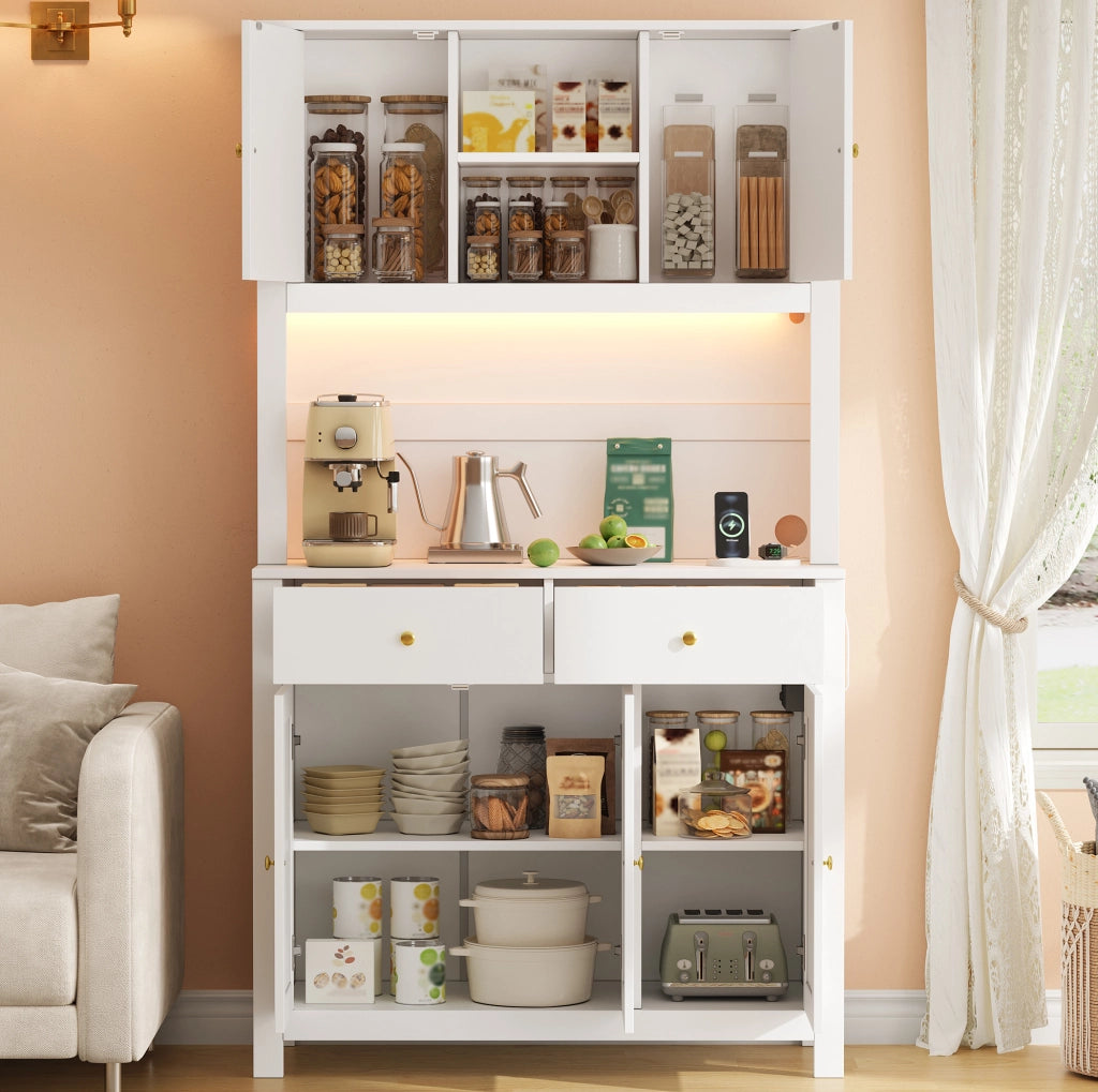 Credenza alta bianca con LED RGB e prese integrate