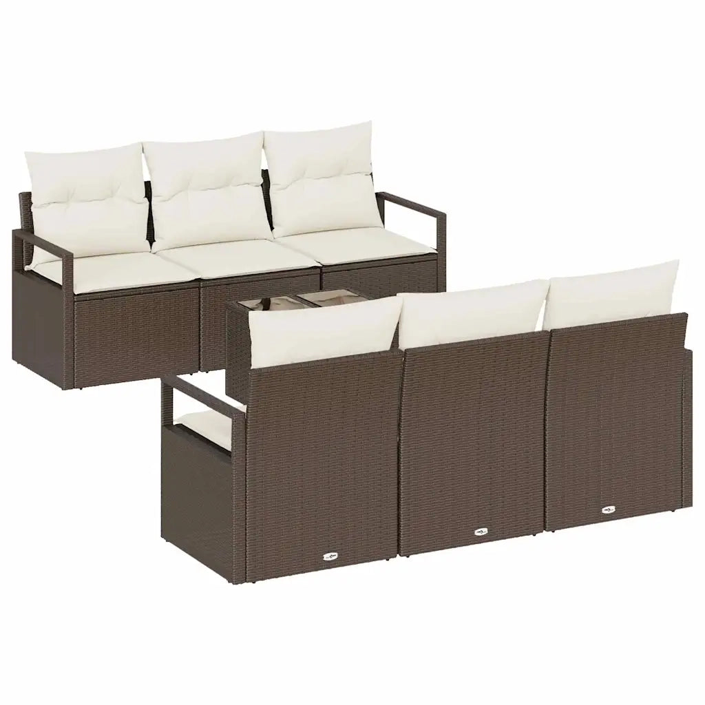 Set Divano da Giardino 7 pcs Marrone e Crema polyrattan