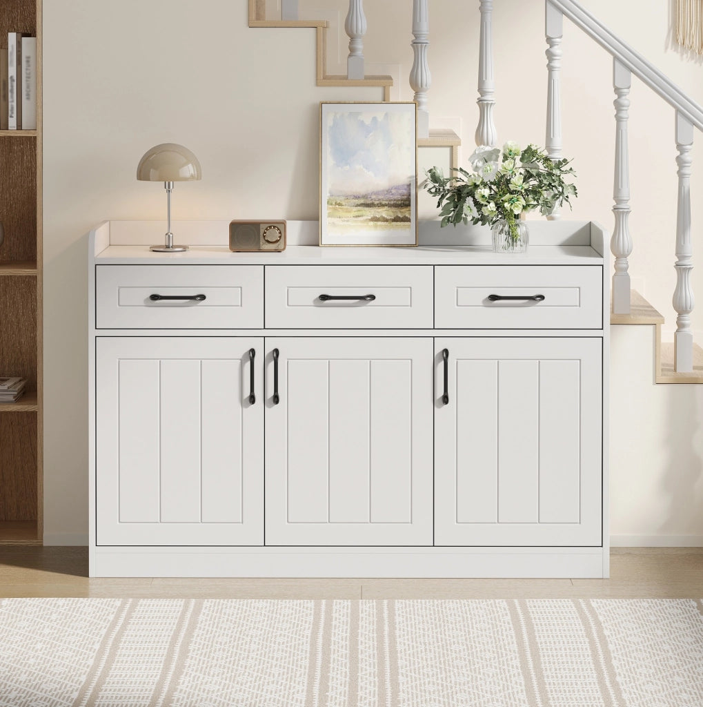 Credenza 120x35x80 cm con 3 cassetti e 3 ante; truciolare; bianco