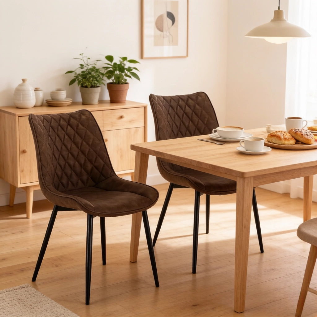 Sedie da sala da pranzo 2 pezzi con schienale ergonomico imbottito e gambe in metallo, similpelle marrone