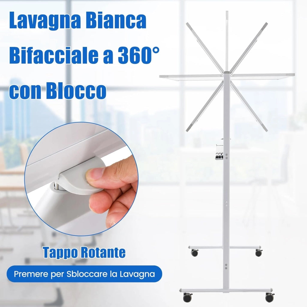 Lavagna Bianca Portatile con Ruote, Lavagna Bianca Regolabile in Altezza, Lavagna a Secco Reversibile per Scuola, Ufficio, Casa, 80 x 120 cm (Bianco)