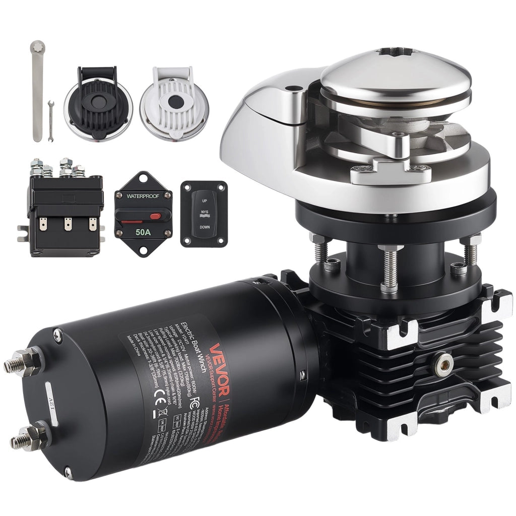 Verricello Salpa Ancora Verticale YD411 in Acciaio Inox 316 12V 600W Tiro 320 kg per Barche 6-11 m Resistente e Pratico