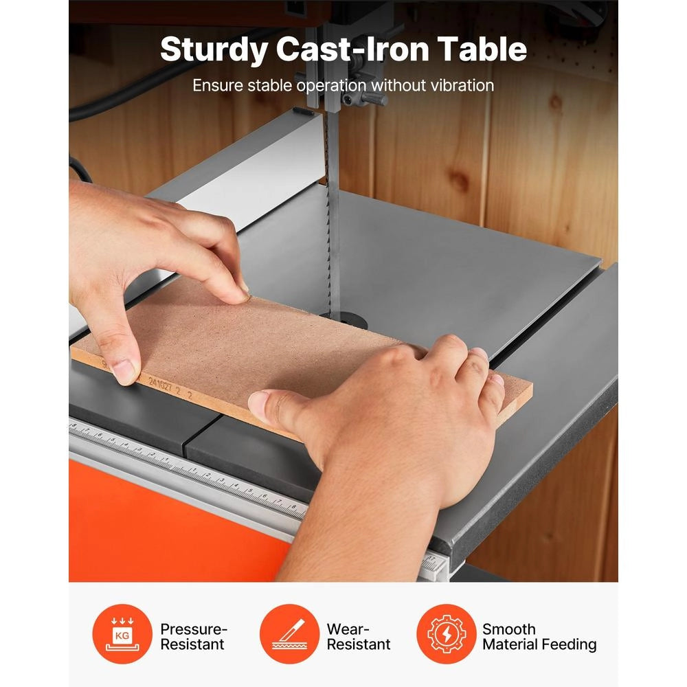Bandsaw, Cutting Width 254 Mm, Two-speed Wood Bandsaw With 373 W Motor (1/2 HP), Cutting Height 160 Mm, 335x340 Mm Cast Iron Table, With 360° Work Light, Miter Gauge, Parallel Fence