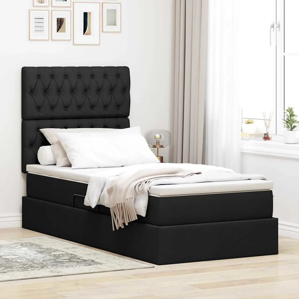 Letto con contenitore e LED con led Nero 90 x 200 cm Poliestere