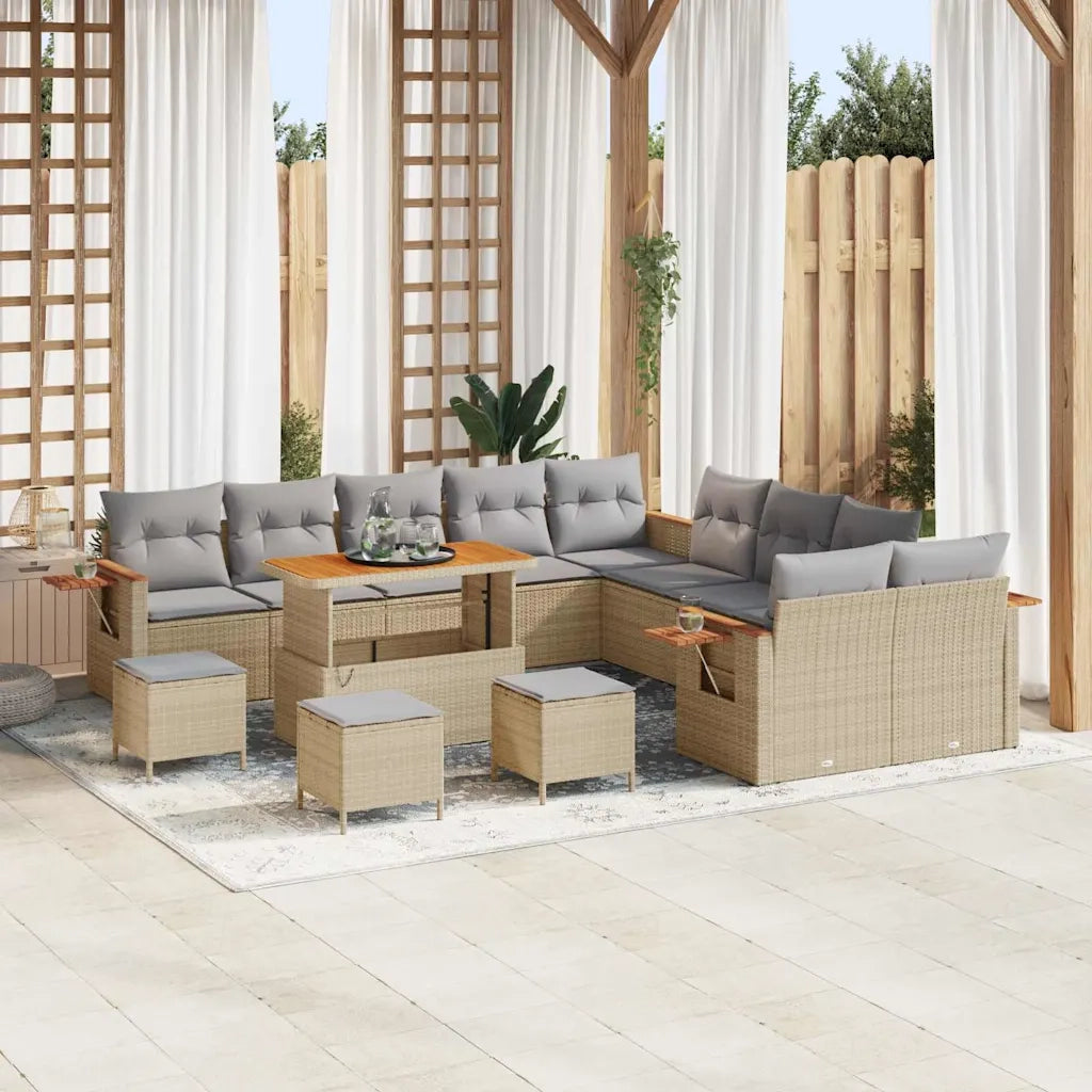 Set Divano da Giardino 18 pcs Beige e Grigio Chiaro polyrattan