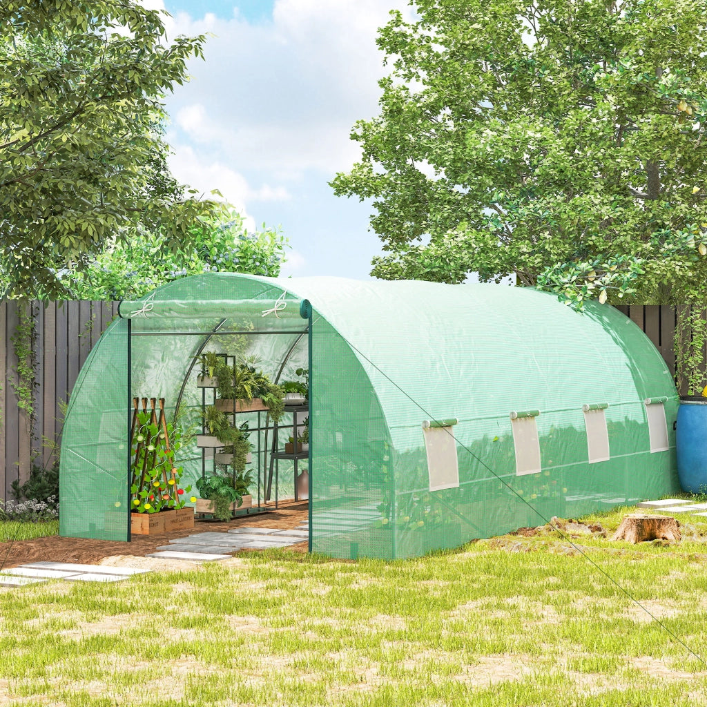 Serra per Orto a Tunnel con Porta Avvolgibile e 8 Finestre, Serra da Giardino con Copertura in PE e Struttura in Acciaio, 6x3x2 m, Verde