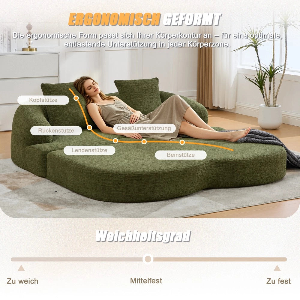 Divano letto 2 posti ¨C Minimal ¨C Verde chenille, con 2 cuscini