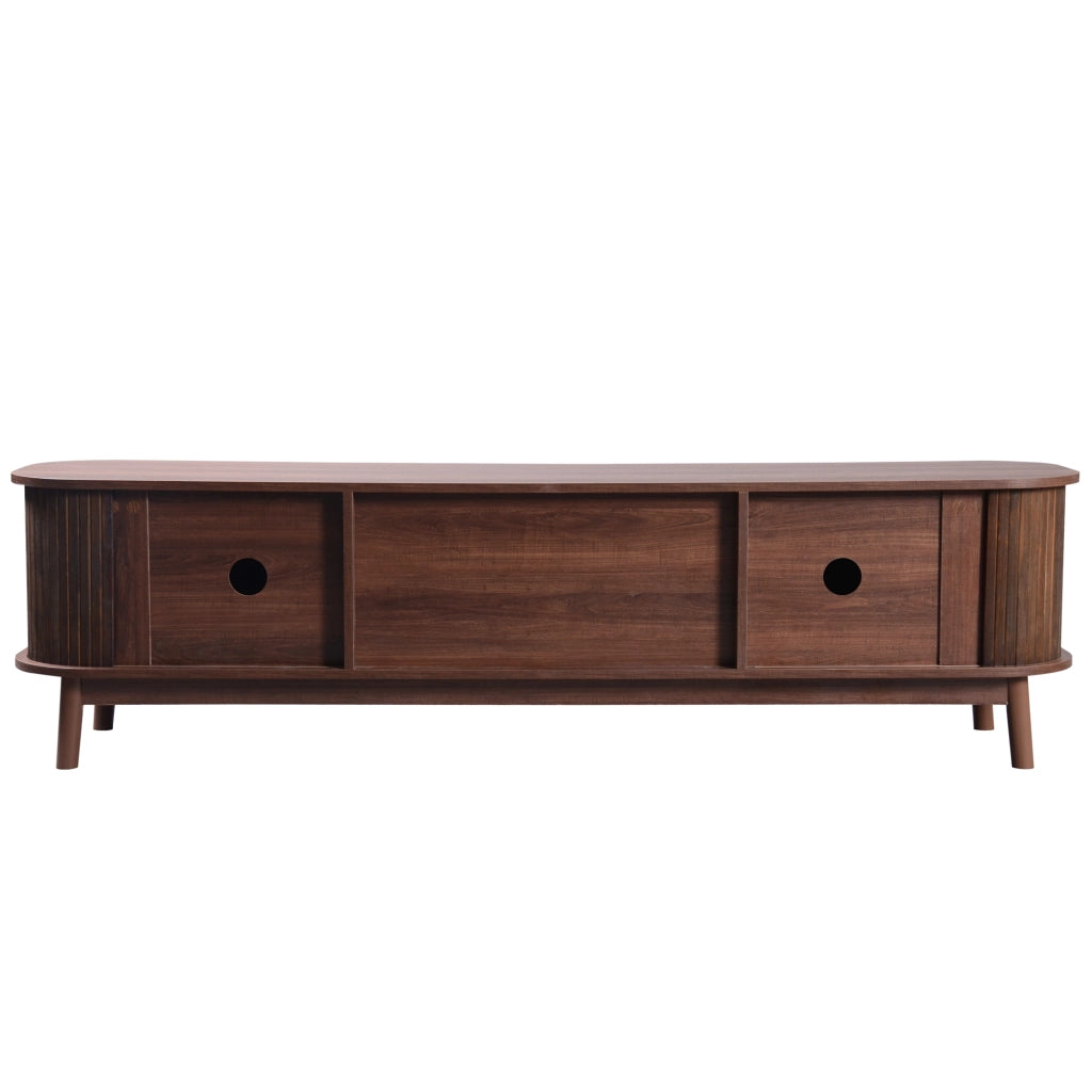 Mobile TV in MDF con ante in legno e cassetti in rattan, 170 x 46 x 39,5 cm, colore legno naturale