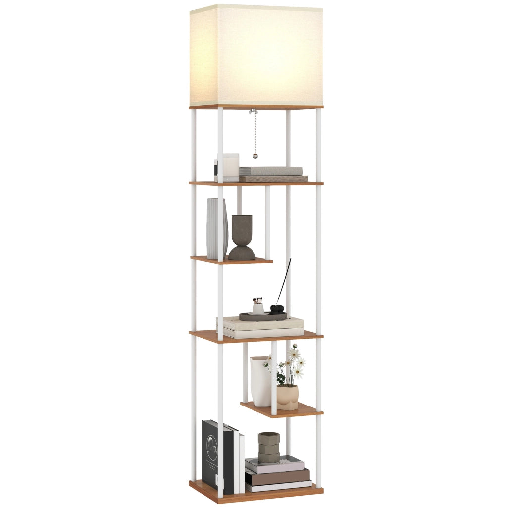 Lampadaire avec étagères, lampadaire sur pied de salon dimmable, télécommande, 40 x 29 x 171 cm, bois naturel