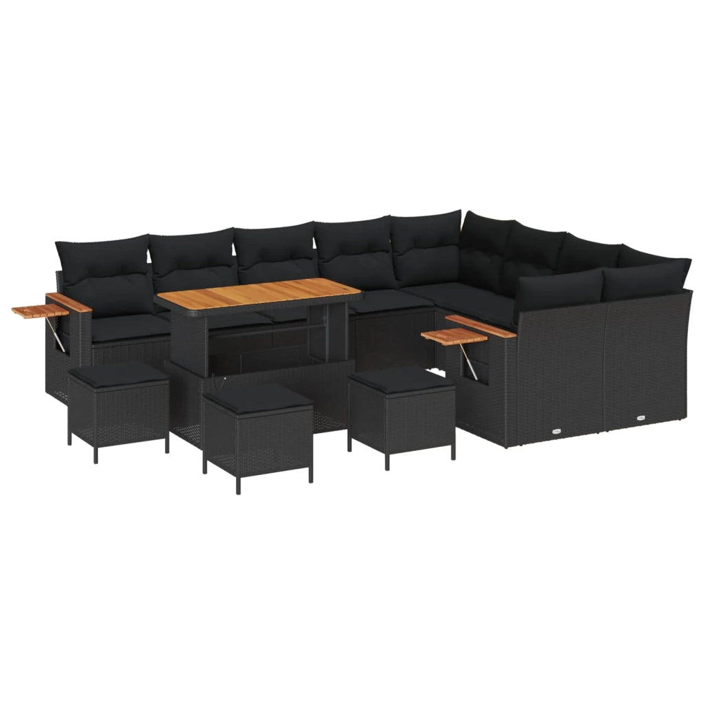 Set Divano da Giardino con cuscino 14 pcs Nero polyrattan