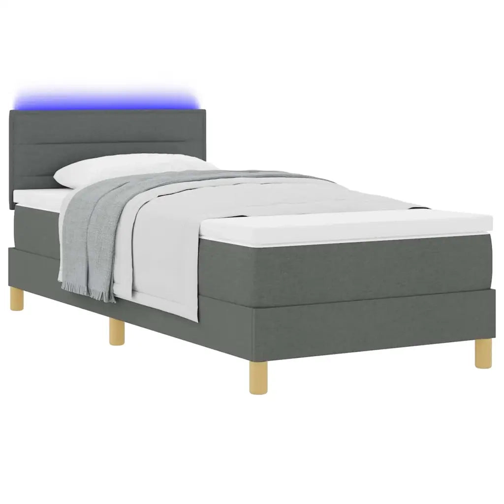 Letto a Sorgente LED con led Grigio scuro 90 x 200 cm Tessuto