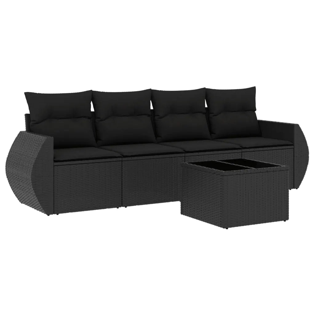 Set Divani da Giardino 5 pz con Cuscini in Polyrattan Nero
