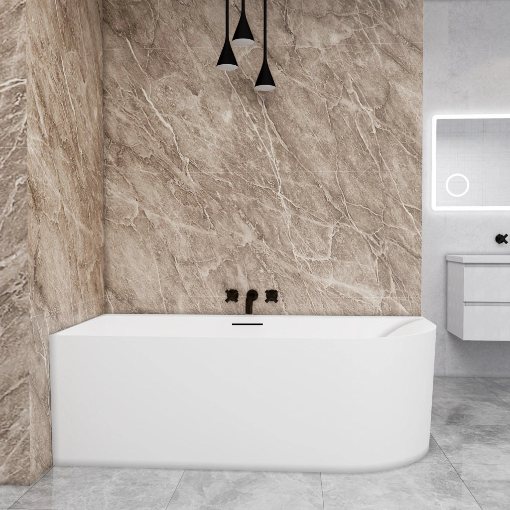Vasca a Isola Angolare Asimmetrica SINISTRA 180x80x60 cm Bianco Vasca da Bagno Semi-Freestanding in Acrilico