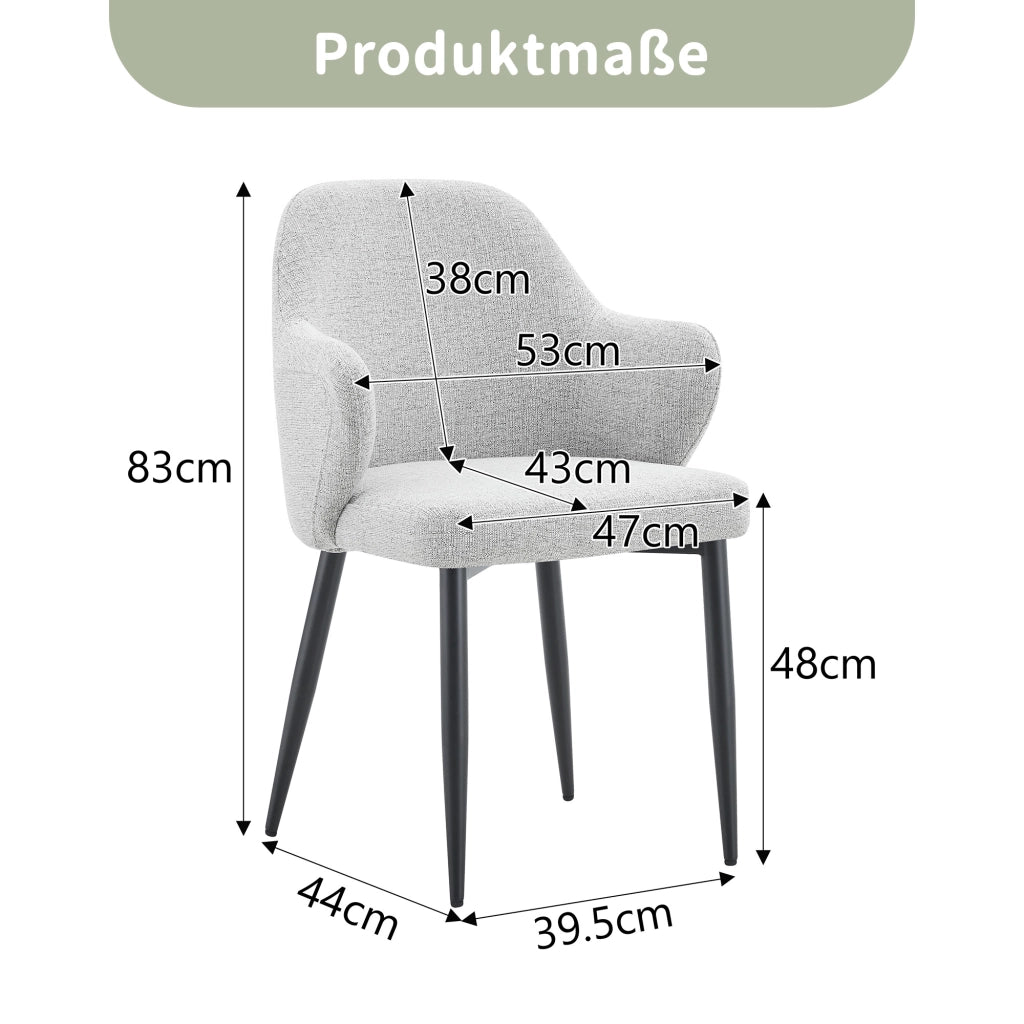 SEDIA da pranzo Set 2 pezzi 83 cm Tessuto grigio chiaro e metallo nero