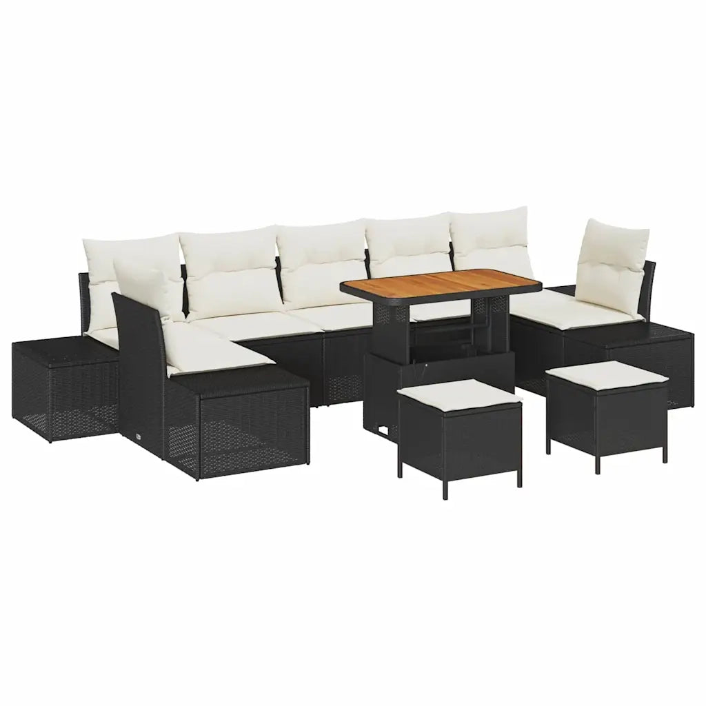 Set Divano da Giardino con cuscino 10 pcs Nero Poly Rattan