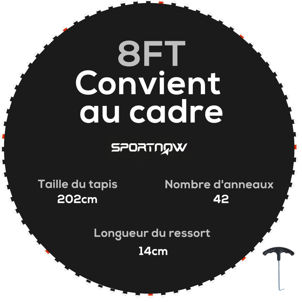 Telo di Ricambio per Trampolino Elastico Rotondo Ø 2,4 m (8ft), Tappeto Salto con 42 Anelli a V per Molle da 14 cm, Robusto per Giardino