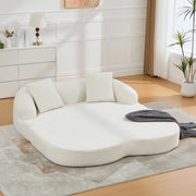 Divano letto 2 posti pieghevole in ciniglia beige con due cuscini schienale imbottiti e schiuma elastica