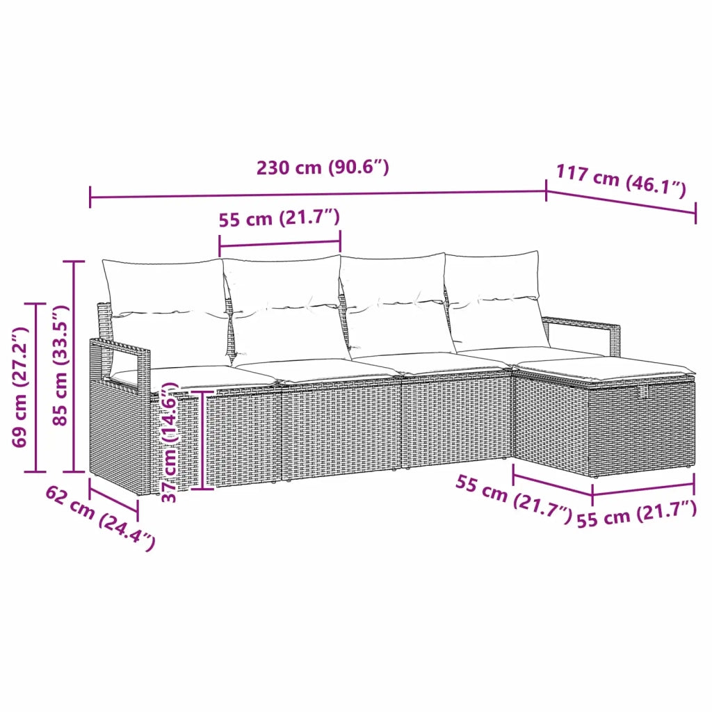 Set di divani con cuscino 5 pcs Nero e Turchese polyrattan 3359165