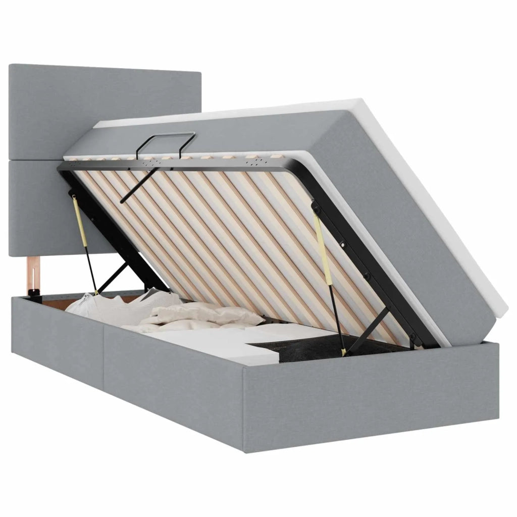 Letto con contenitore e LED con led Grigio chiaro 90 x 190 cm