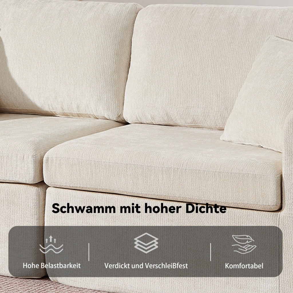 Divano relax 2 posti in ciniglia beige con ricarica USB; tasche laterali e portabevande