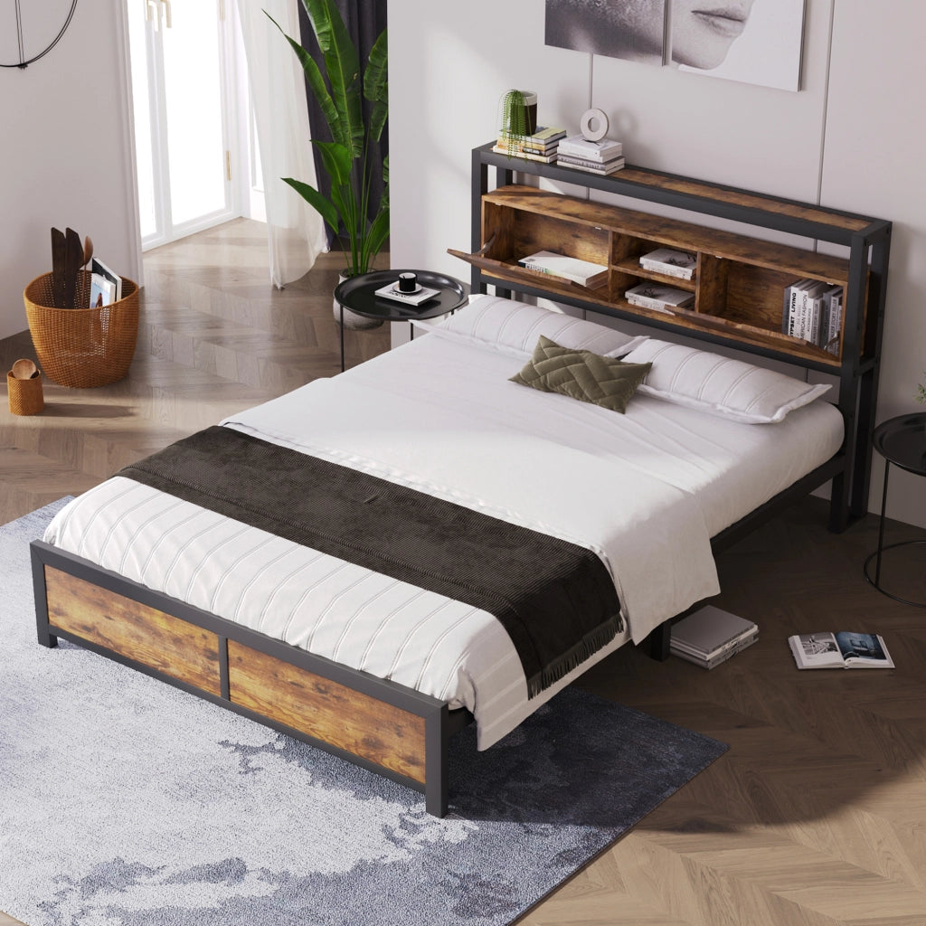 Letto matrimoniale 140 x 200 cm con testiera contenitore