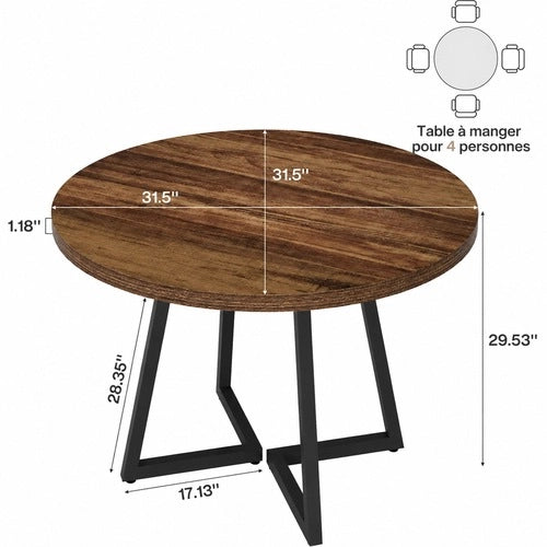 Tavolo da pranzo ULEVR 80 cm in MDF e metallo, finitura marrone rustico e struttura nera