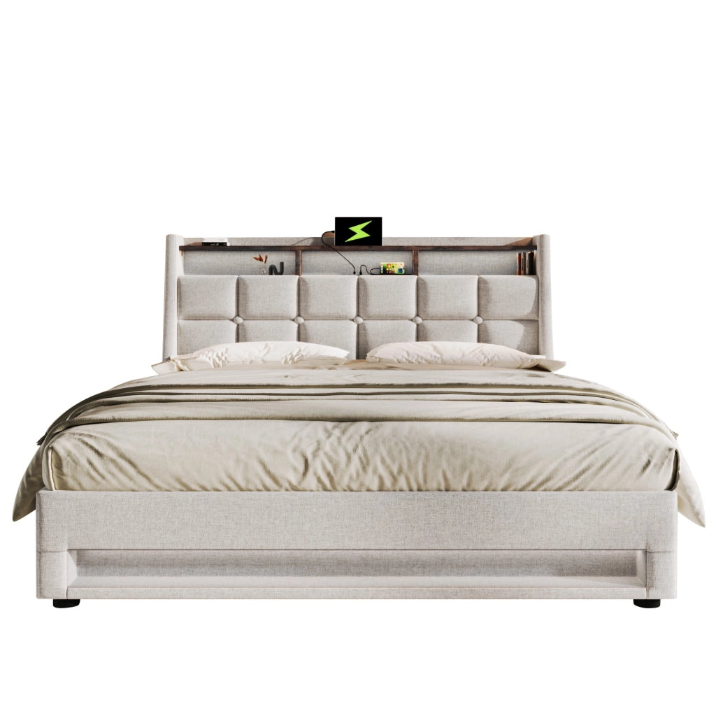 Letto imbottito 140x200 cm con LED e USB