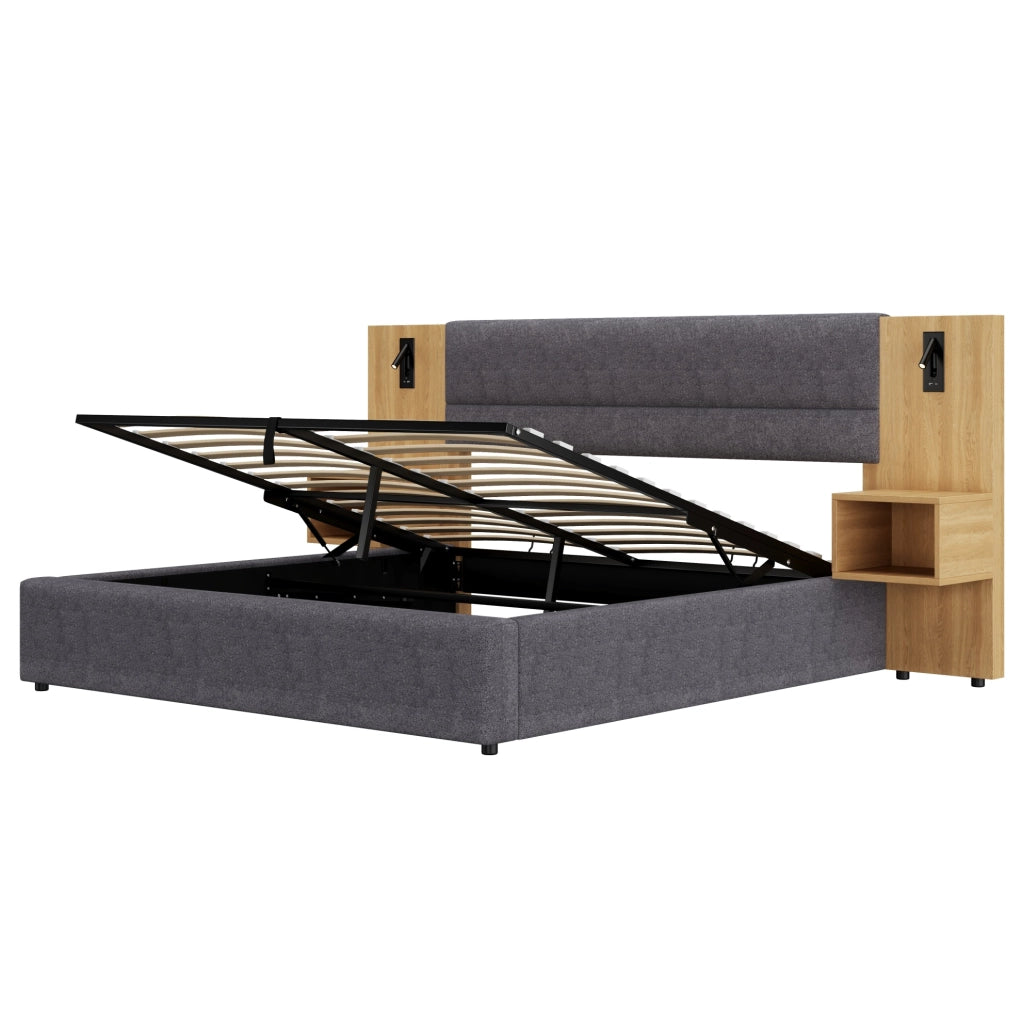 Letto imbottito 180x200 cm con contenitore, USB e comodini