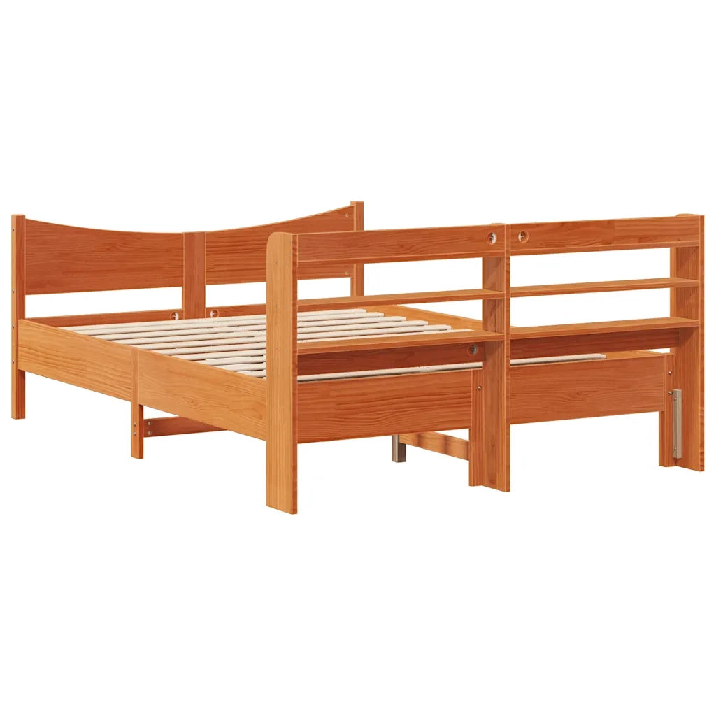 Giroletto con Testiera-Struttura Letto con testiera Marrone Cera 150x200 cm Massello Pino 746940