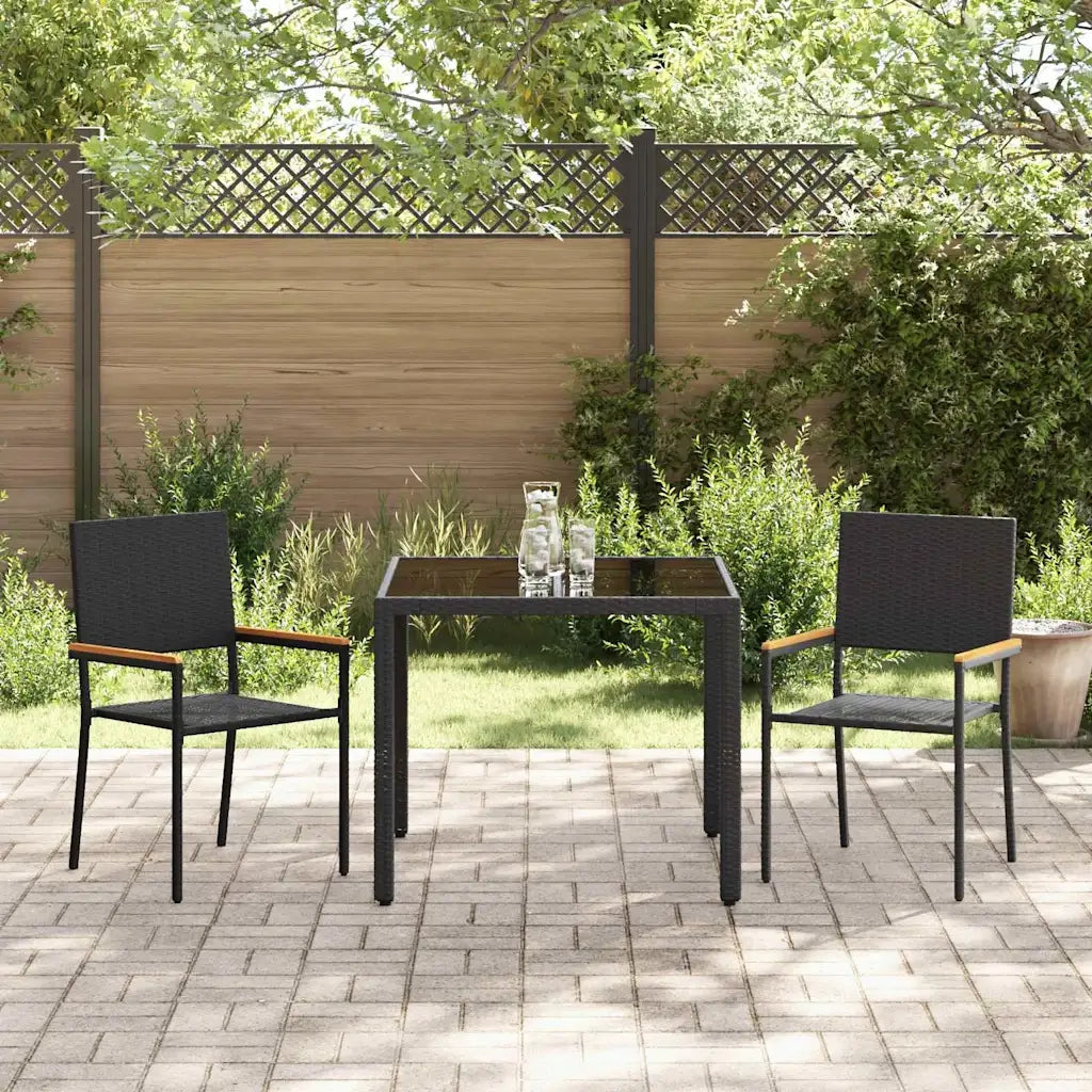 Set da Pranzo per Giardino 3 pcs Nero polyrattan