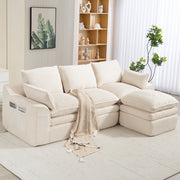 Divano 3 Posti con Poggiapiedi e Cuscini in Tessuto ¨C MINIMAL ¨C Beige