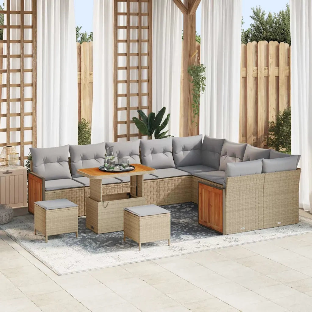 Set Divano da Giardino 13 pcs Beige e Grigio Chiaro polyrattan