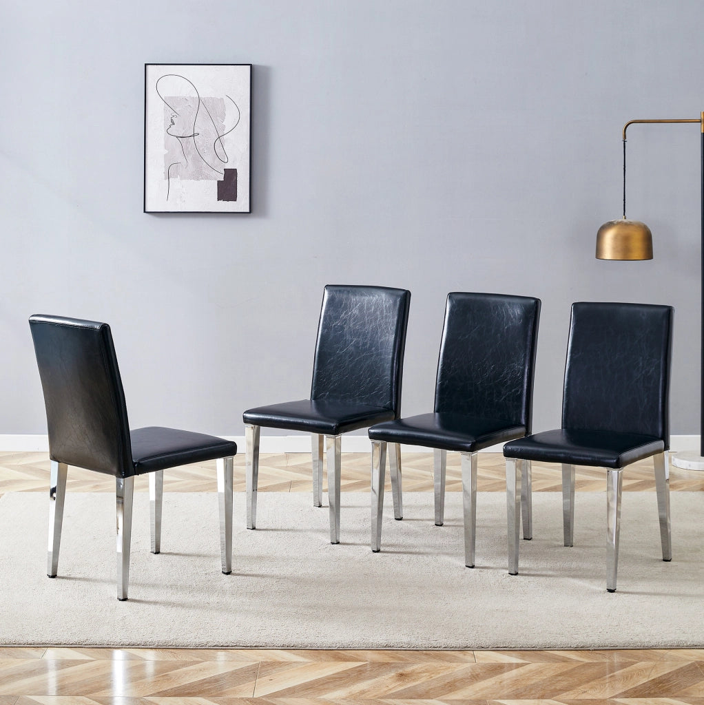 SEDIA da pranzo moderna Set da 4 pezzi 90 cm Nero/Argento in PU e metallo