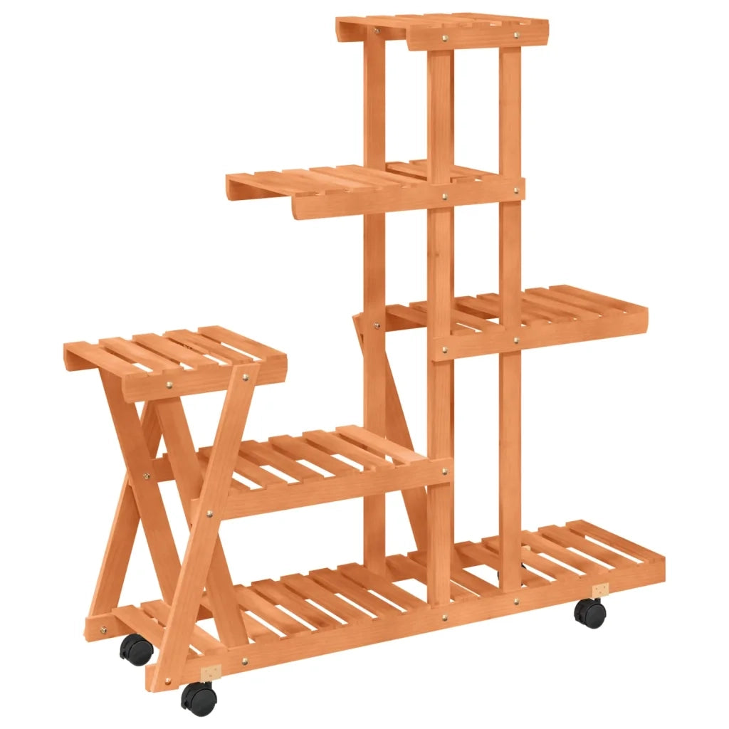 Portafiori con Ruote-Supporto per Piante Mobile-Rastrelliera per Fiori 95x25x101 cm in Legno Massello di Abete 423913