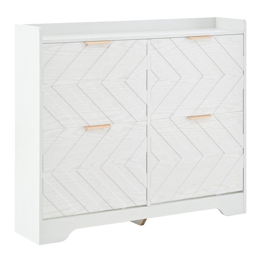 Scarpiera bianca con 4 ante a ribalta, 105 cm, frontale 3D, MDF