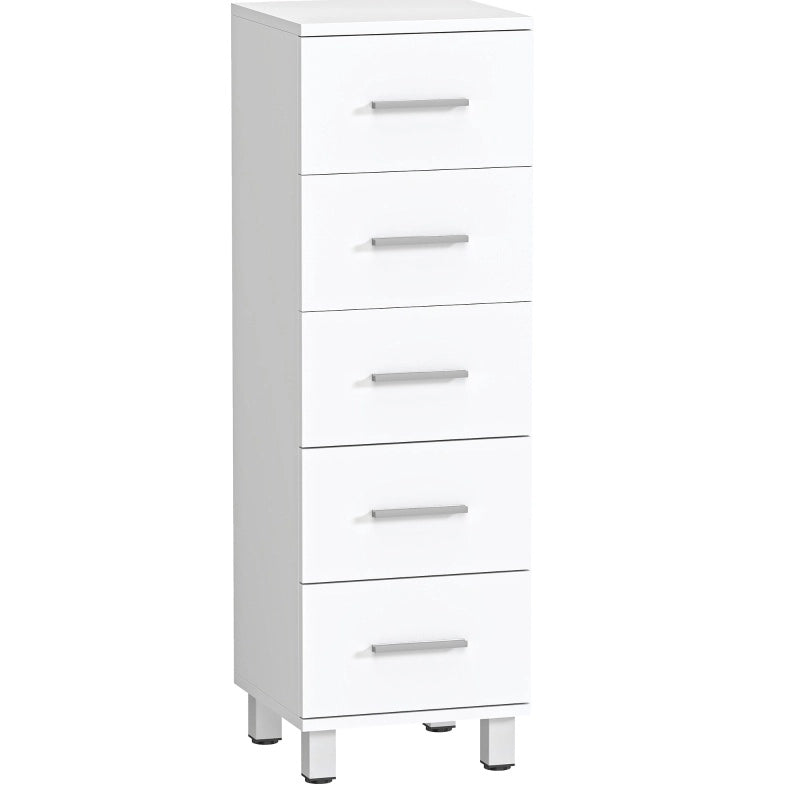 Mobile bagno stretto con 5 cassetti; bianco