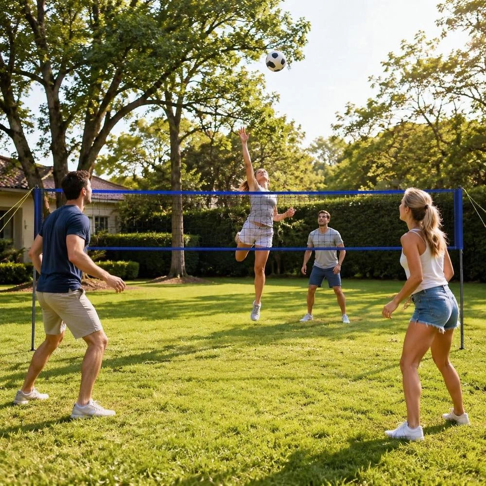 Volleyball Net Height-Adjustable Volleyball Net Set, 9.7 X 2.4 M Portable Beach Volleyball Net, Blue Volleyball Net Foldable Volleyball Net With Volleyball & Carrying Bag, For Garden, Beach