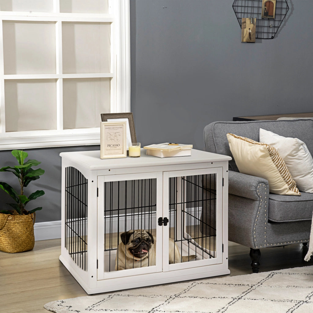 Casetta per Cani Interna in Legno e Acciaio ¨C Minimal ¨C Bianco 58.5x81x66cm