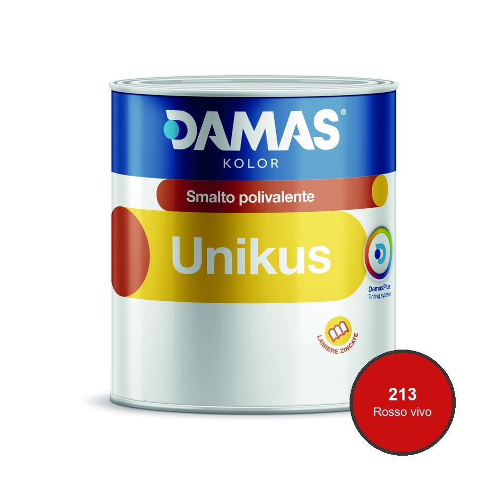 Damas unikus lucido smalto polivalente zincato alluminio plastica pvc *** formato 0,750 lt, colore- 213 rosso vivo, c...