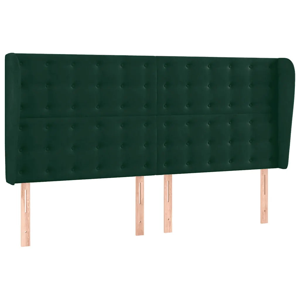 Testiera ad Orecchio-Testata con Orecchie Verde Scuro 163x23x118/128cm in Velluto 578971