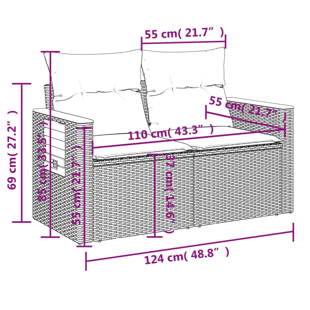 Set Divano da Giardino 3 pz | Set Salotto da Giardino con Cuscini Beige in Polyrattan