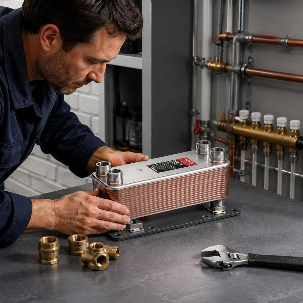30 Plate Heat Exchangers, 4 X 1-1/4 Inch MNPT Connections, 316L Stainless Steel