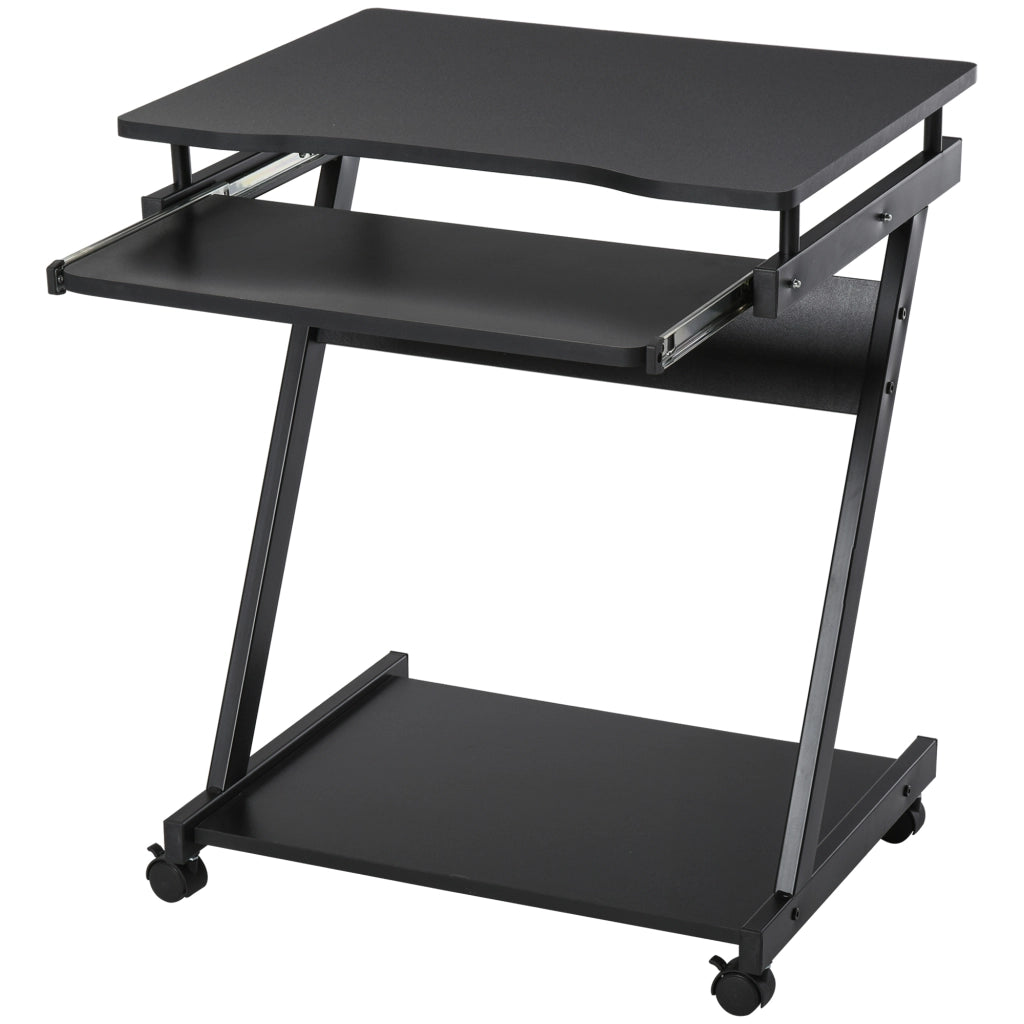 Scrivania con Ruote e Ripiano per Tastiera ¨C Minimal ¨C Nero 60x48x75 cm